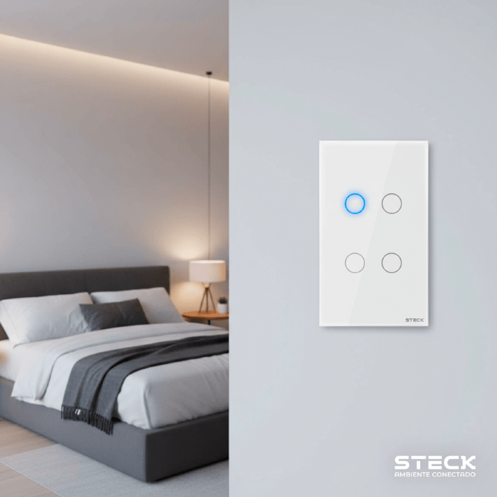 CONJUNTO 4X2 4 INTERRUPTORES TOUCH BRANCO WI-FI AMBIENTE CONECTADO - STECK