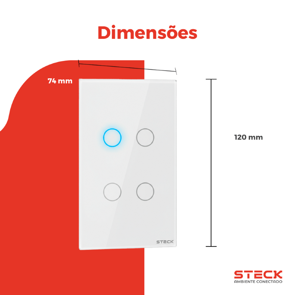 CONJUNTO 4X2 4 INTERRUPTORES TOUCH BRANCO WI-FI AMBIENTE CONECTADO - STECK