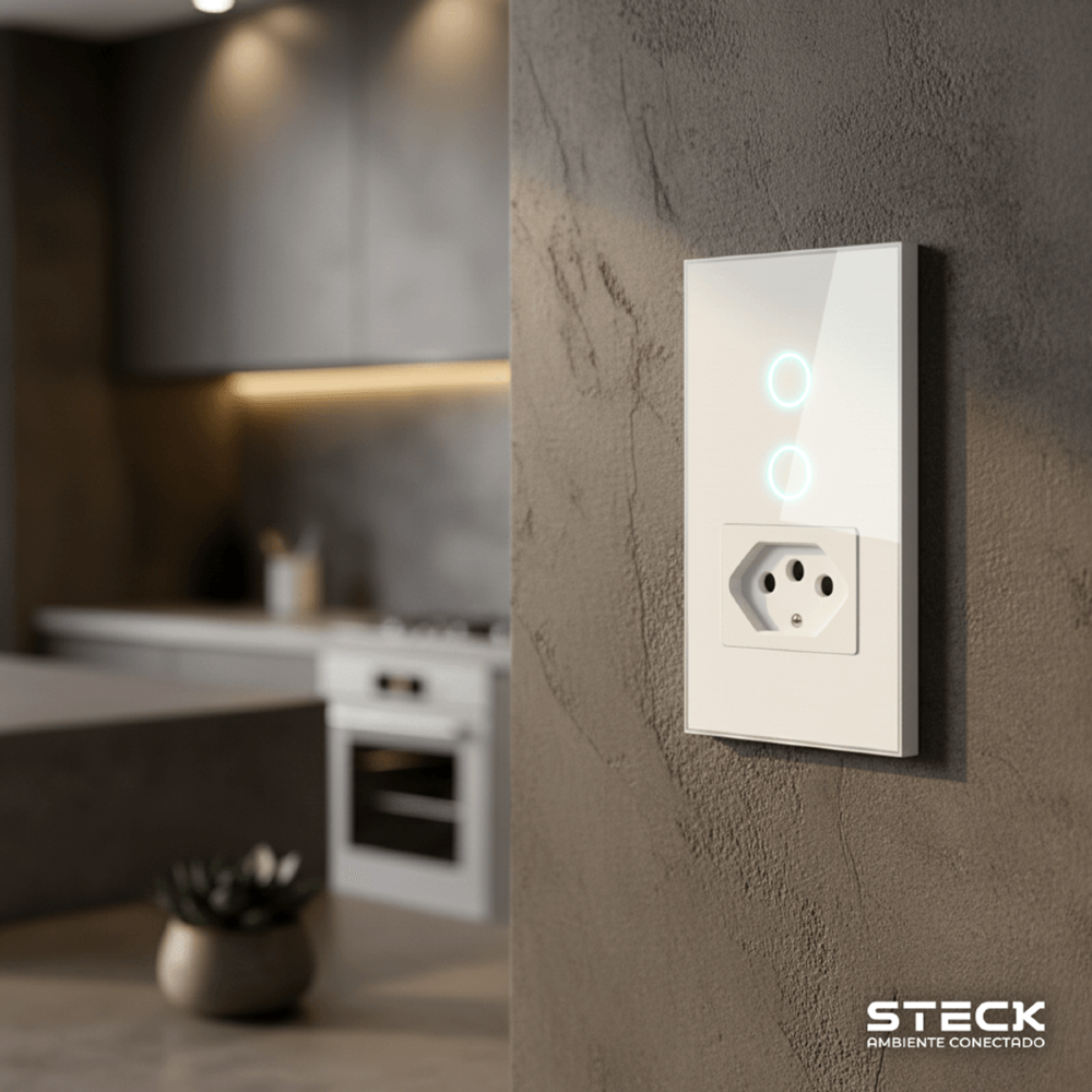 CONJUNTO 4X2 2 INTERRUPTORES + 1 TOMADA TOUCH BRANCO WI-FI AMBIENTE CONECTADO - STECK