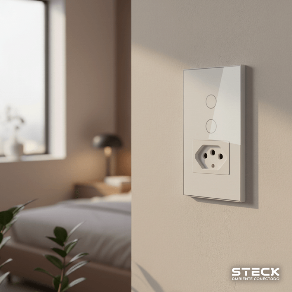 CONJUNTO 4X2 2 INTERRUPTORES + 1 TOMADA TOUCH BRANCO WI-FI AMBIENTE CONECTADO - STECK
