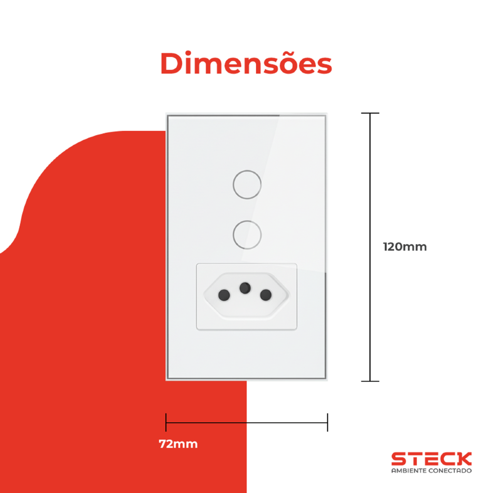 CONJUNTO 4X2 2 INTERRUPTORES + 1 TOMADA TOUCH BRANCO WI-FI AMBIENTE CONECTADO - STECK