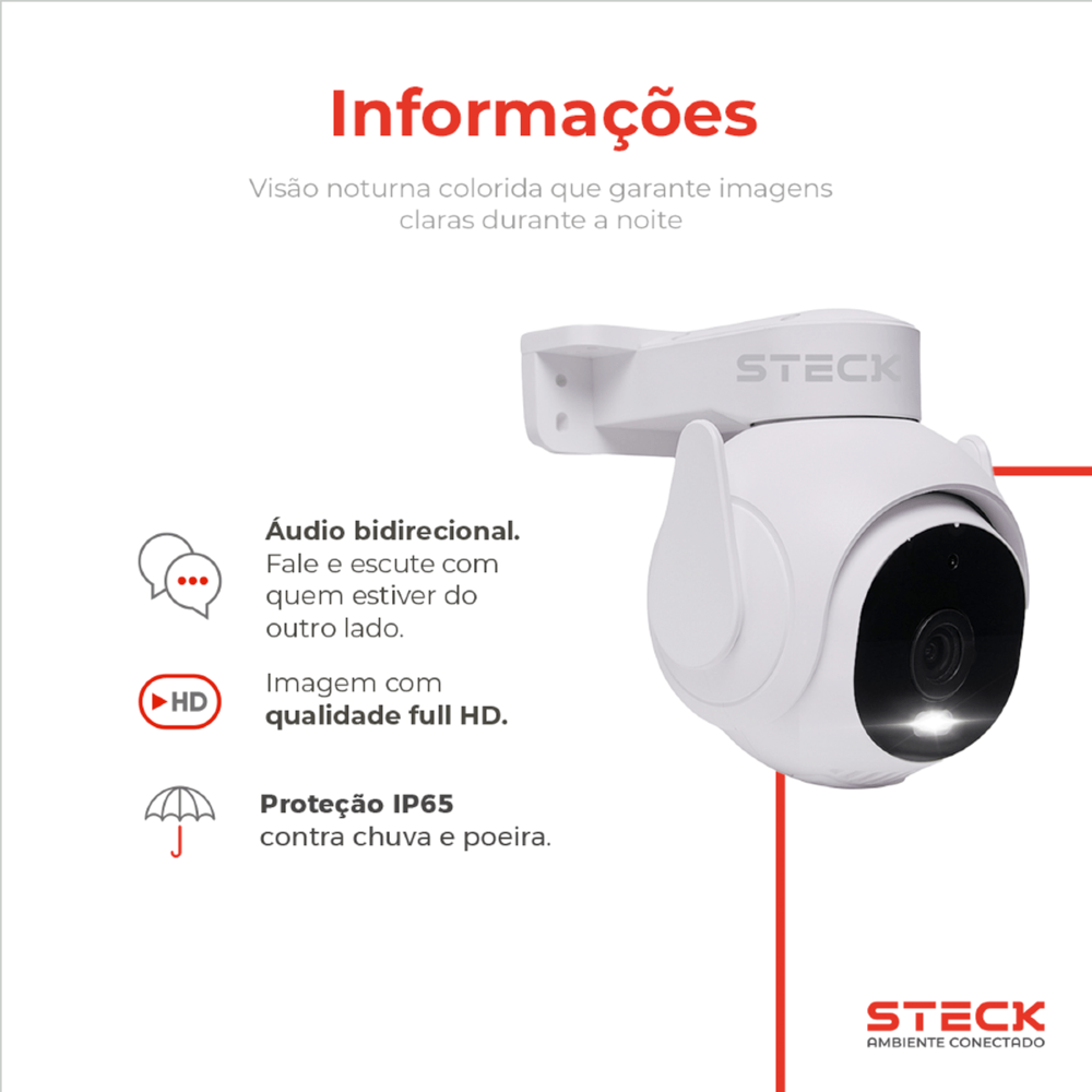 CAMERA DE SEGURANCA EXTERNA PTZ 360G FULL HD WI-FI IP65 AMBIENTE CONECTADO - STECK