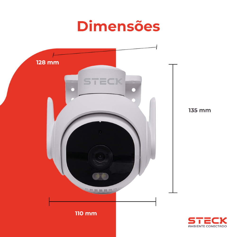 CAMERA DE SEGURANCA EXTERNA PTZ 360G FULL HD WI-FI IP65 AMBIENTE CONECTADO - STECK