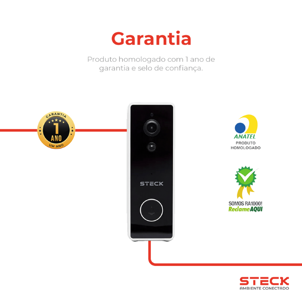 VIDEO PORTEIRO INTELIGENTE WI-FI COM CAMPAINHA AMBIENTE CONECTADO - STECK
