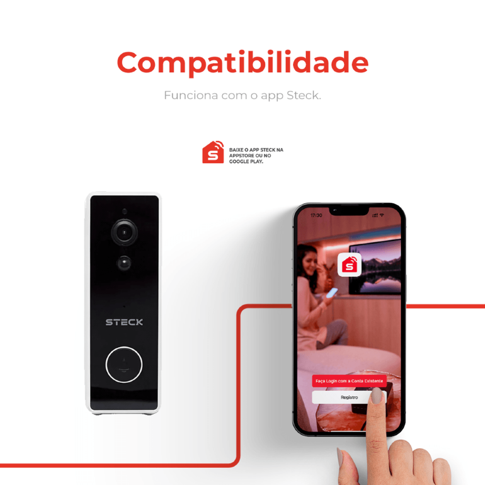VIDEO PORTEIRO INTELIGENTE WI-FI COM CAMPAINHA AMBIENTE CONECTADO - STECK