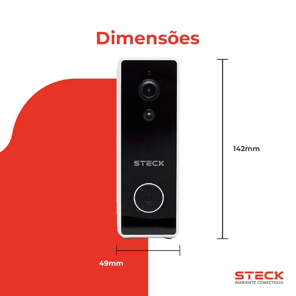 VIDEO PORTEIRO INTELIGENTE WI-FI COM CAMPAINHA AMBIENTE CONECTADO - STECK