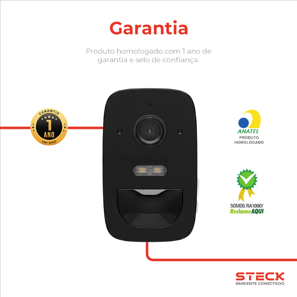 CAMERA DE SEGUNRACA EXTERNA FIXA WI-FI COM BATERIA IP65 AMBIENTE CONECTADO - STECK