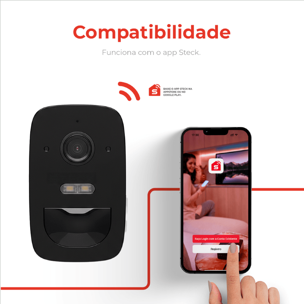 CAMERA DE SEGUNRACA EXTERNA FIXA WI-FI COM BATERIA IP65 AMBIENTE CONECTADO - STECK