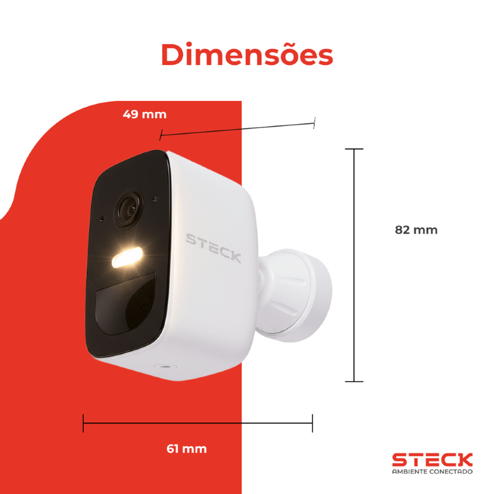 CAMERA DE SEGUNRACA EXTERNA FIXA WI-FI COM BATERIA IP65 AMBIENTE CONECTADO - STECK