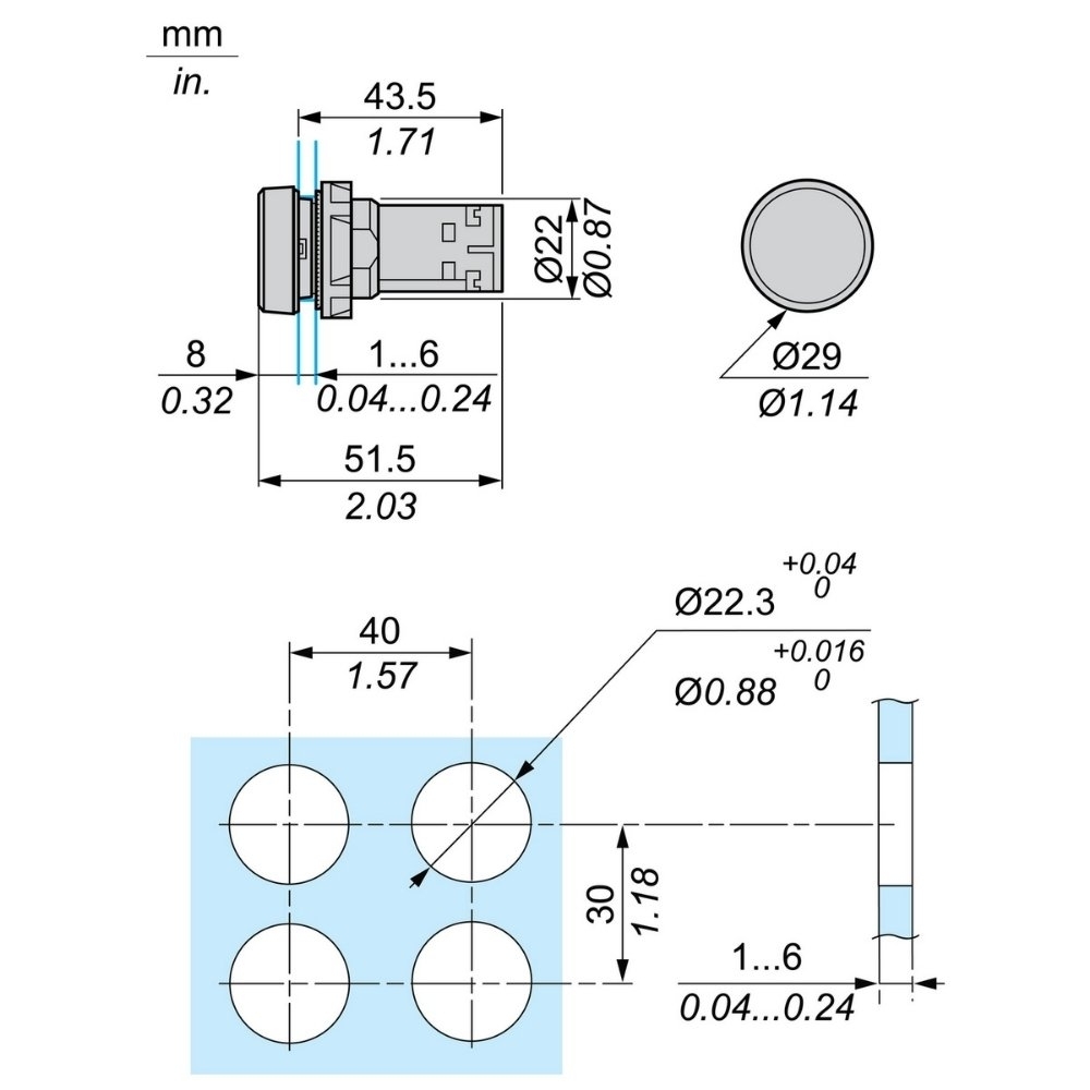 BOTAO PLASTICO IMPULSO MONOBLOCO 1NF 22MM VERMELHO - SCHNEIDER