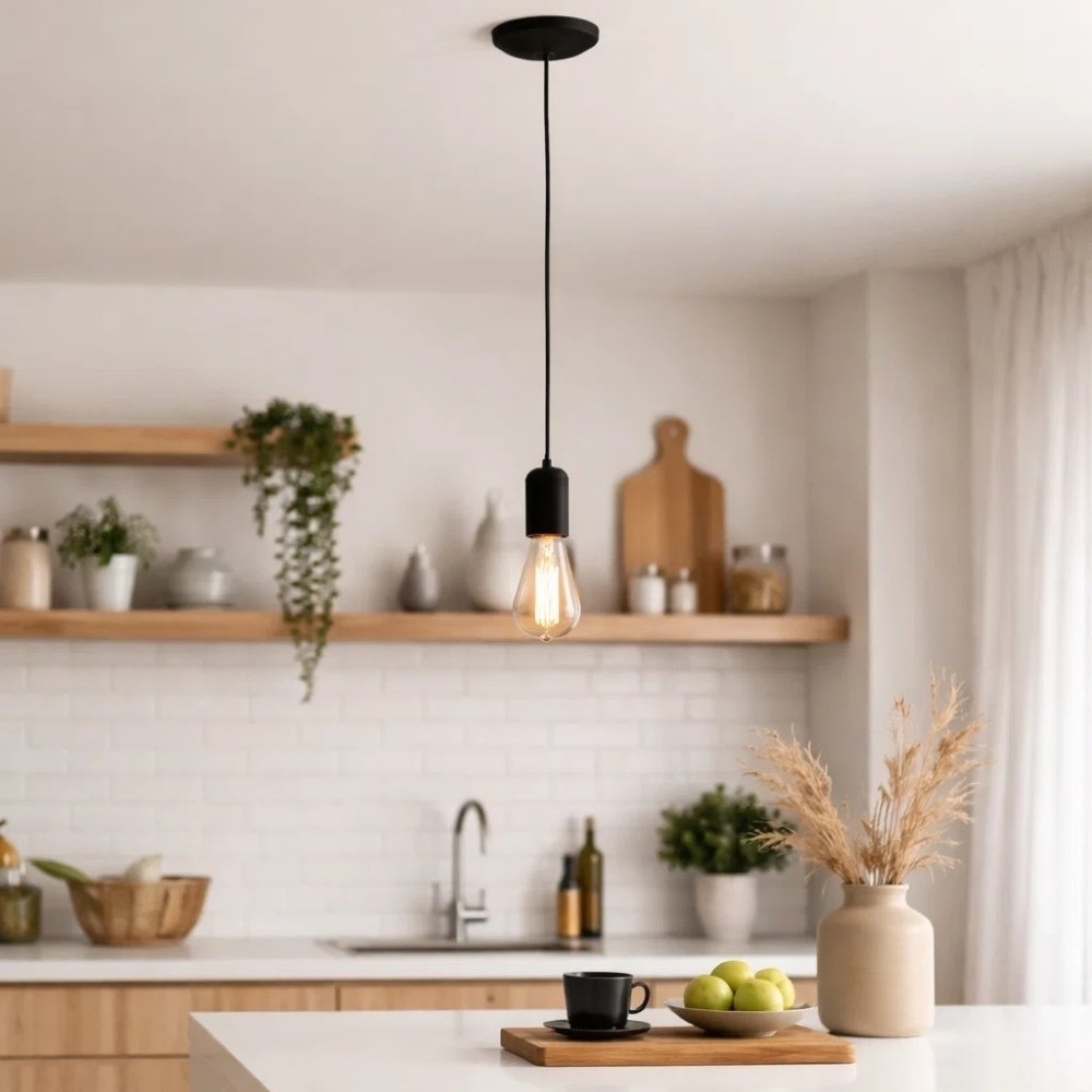 PENDENTE ORBITAL ALUMINIO PRETO PARA 1 LAMPADA E27 COM FIO 1 METRO - KIN LIGHT