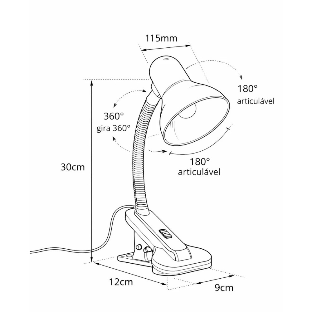 LUMINARIA DE MESA VIKING PARA 1 LAMPADA E27 CLIP BRANCO BIVOLT - LUMINATTI