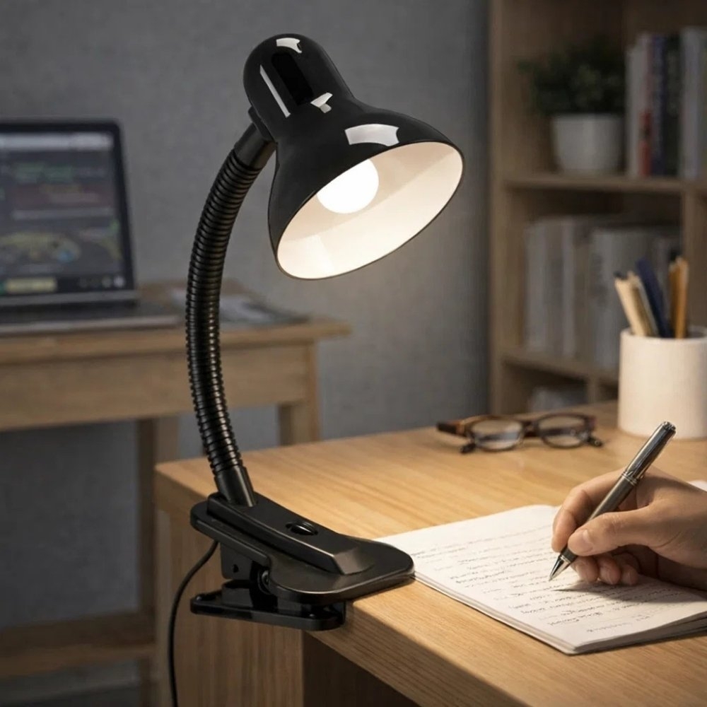 LUMINARIA DE MESA VIKING PARA 1 LAMPADA E27 CLIP PRETO BIVOLT - LUMINATTI