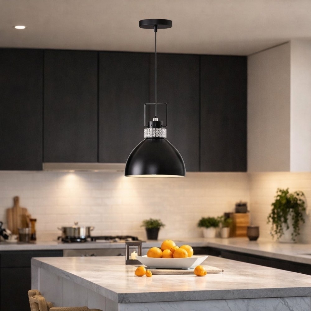PENDENTE OVIEDO PARA 1 LAMPADA E27 100W CRISTAL PRETO - KIN LIGHT