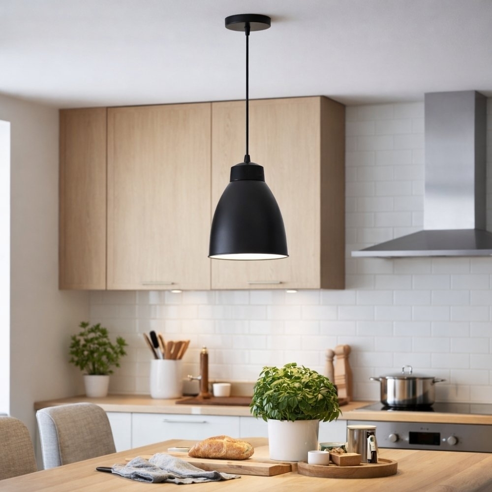 PENDENTE TULIPA PARA 1 LAMPADA E27 PRETO - KIN LIGHT