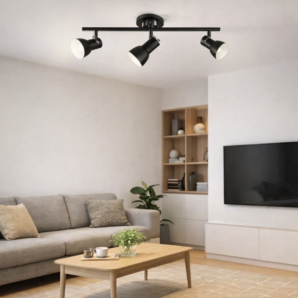 Spot Sobrepor Trilho Aluminio para 3 Lampadas E27 Preto - Kin Light