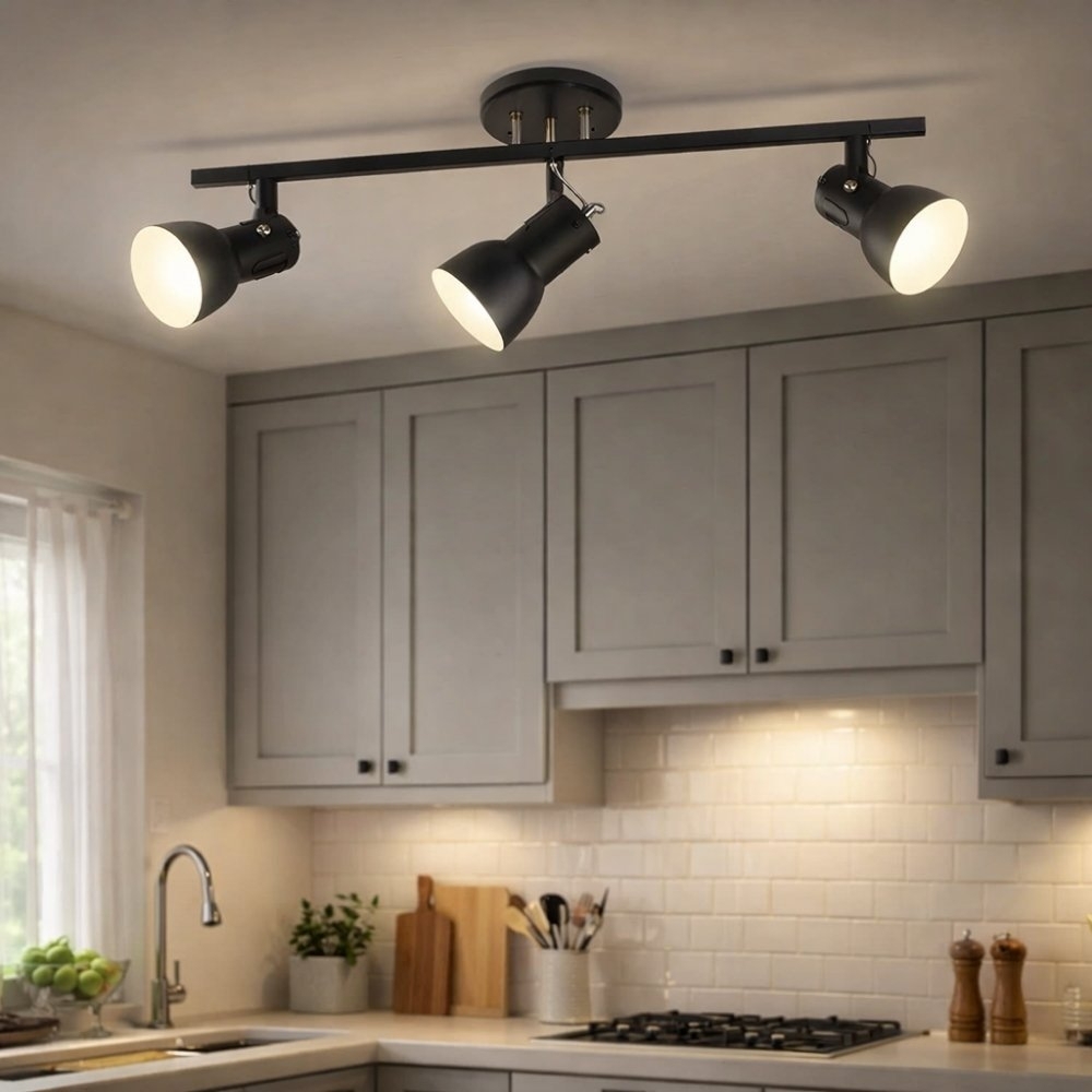 Spot Sobrepor Trilho Aluminio para 3 Lampadas E27 Preto - Kin Light
