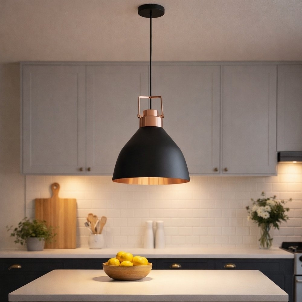 Pendente Aveiro Metal para 1 Lampada E27 Preto e Cobre - Kin Light