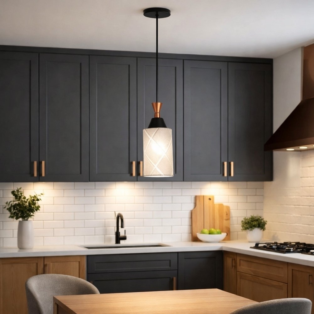 PENDENTE BELIZE PARA 1 LAMPADA E27 PRETO COM VIDRO CABO 1 METRO - KIN LIGHT