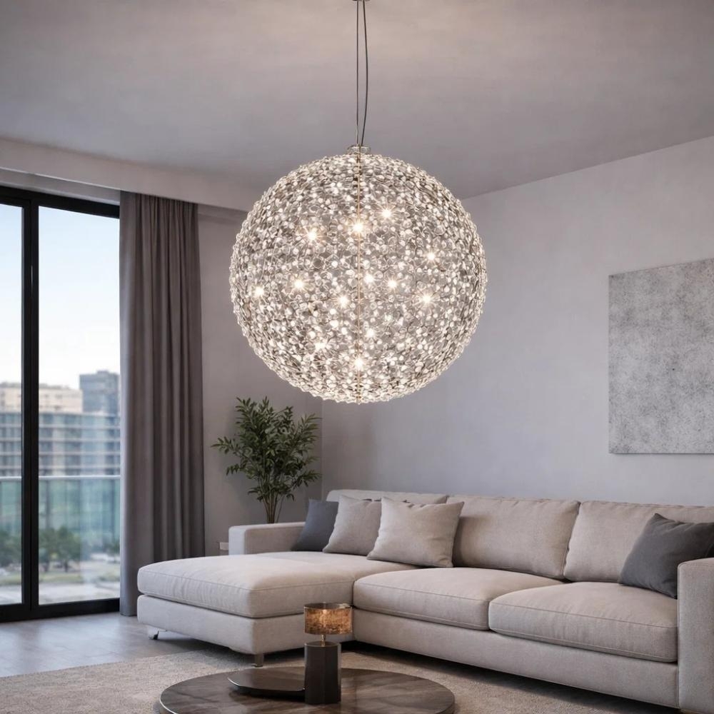 PENDENTE GLOBO PARA 12 LAMPADA G9 CRISTAL DOURADO 80CM - LAMPLUZ