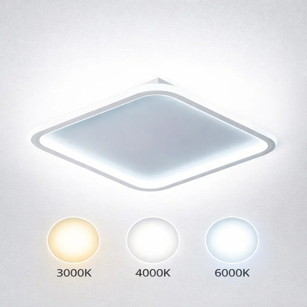 PLAFON LED SLIN 60W LUZ AMARELA/NEUTRA/BRANCO ACRILICO BRANCO QUADRADO - HEVVY