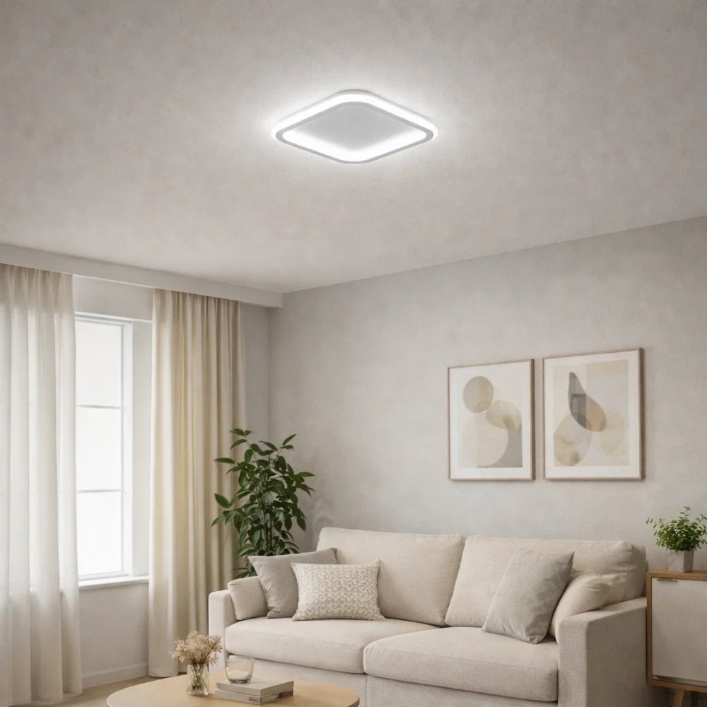 PLAFON LED SLIN 60W LUZ AMARELA/NEUTRA/BRANCO ACRILICO BRANCO QUADRADO - HEVVY