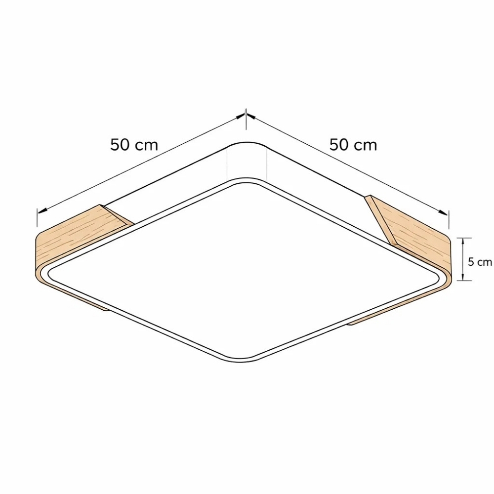 PLAFON LED WOOOD 60W LUZ AMARELA/NEUTRA/BRANCA 4800LM PRETO E MADEIRA QUADRADO - HEVVY