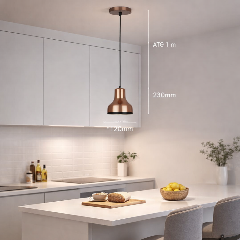 PENDENTE VIENA ALUMINIO PARA 1 LAMPADA 60W E27 COBRE/PRETO - KIN LIGHT