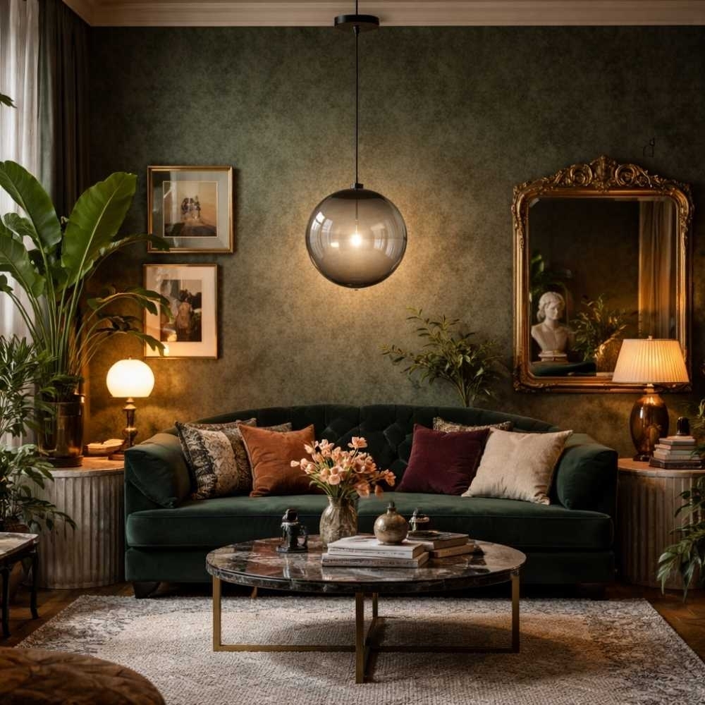 PENDENTE CATAR PARA 1 LAMPADA E27 PRETO COM GLOBO FUME 30CM - KIN LIGHT