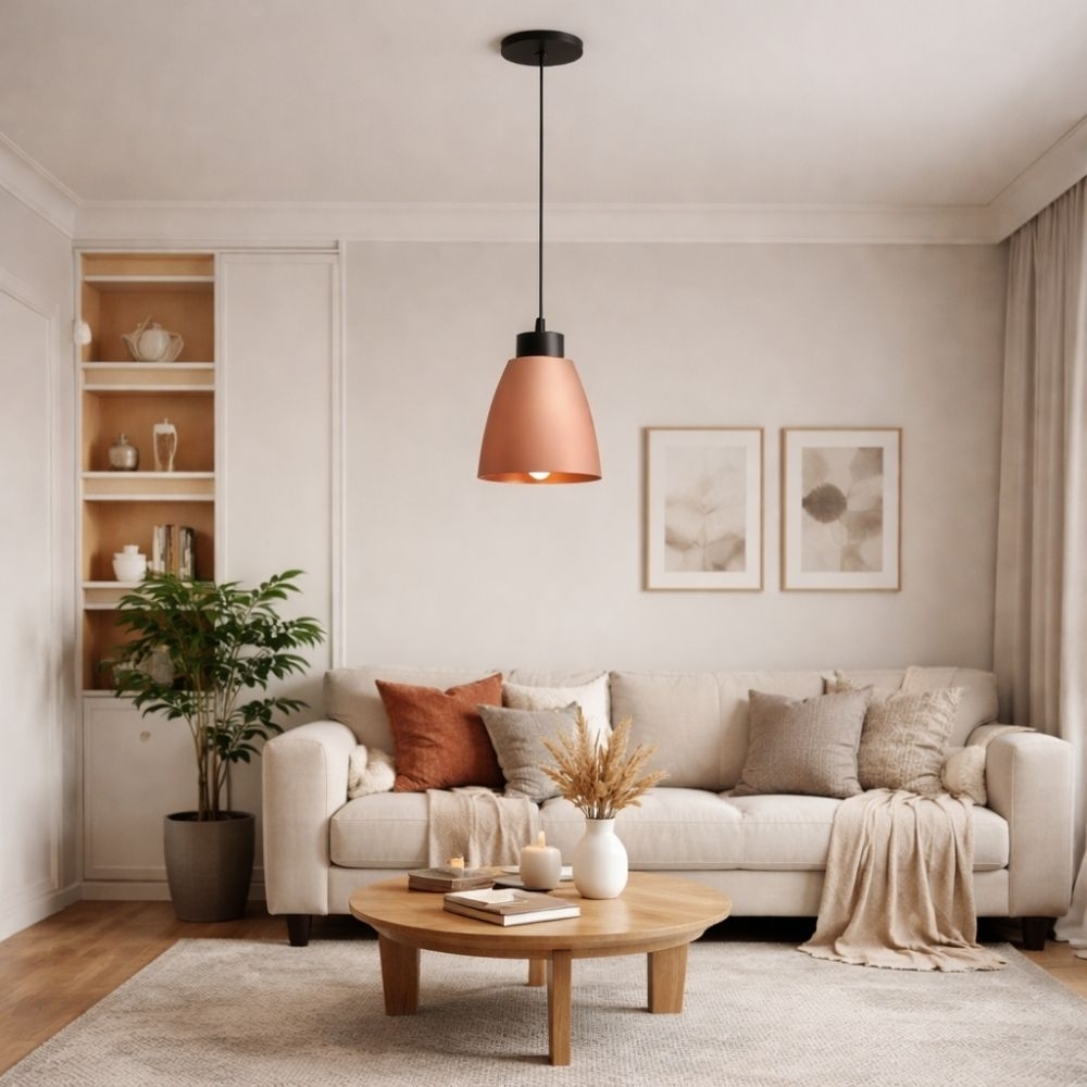 PENDENTE TULIPA PARA 1 LAMPADA E27 COBRE E PRETO - KIN LIGHT