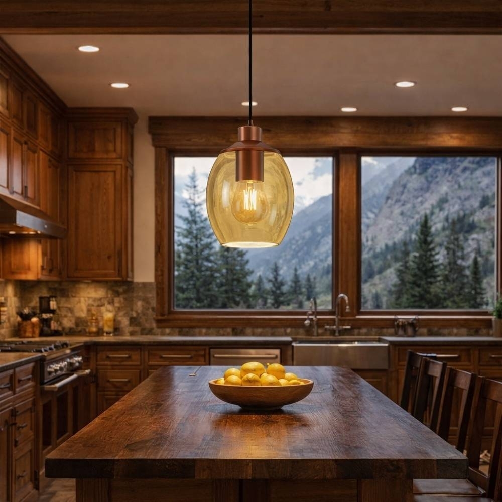 PENDENTE MASCATE VIDRO AMBAR PARA 1 LAMPADA E27 CRISTAL - KIN LIGHT