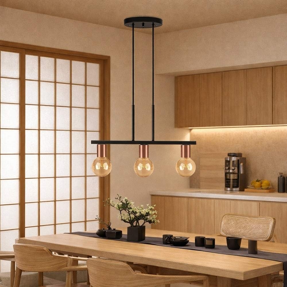 PENDENTE FLORENCE PARA 3 LAMPADAS E27 PRETO E COBRE - KIN LIGHT