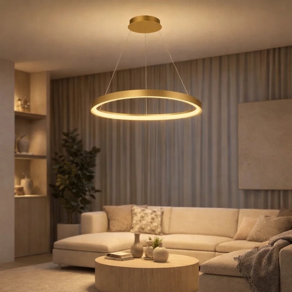 PENDENTE LED DAMA DOURADO 52W LUZ AMARELA 3000K 62CM - S&L