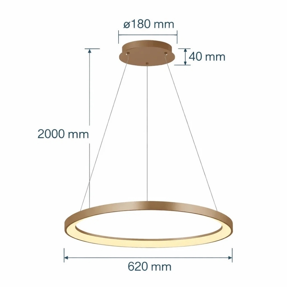 PENDENTE LED DAMA DOURADO 52W LUZ AMARELA 3000K 62CM - S&L