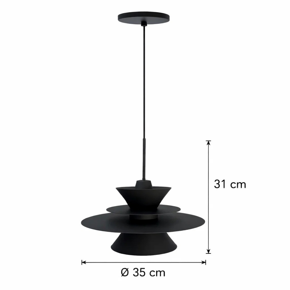PENDENTE SATURNO PARA 1 LAMPADA E27 PEQUENO PRETO COM HASTE - TY ILUMINACAO