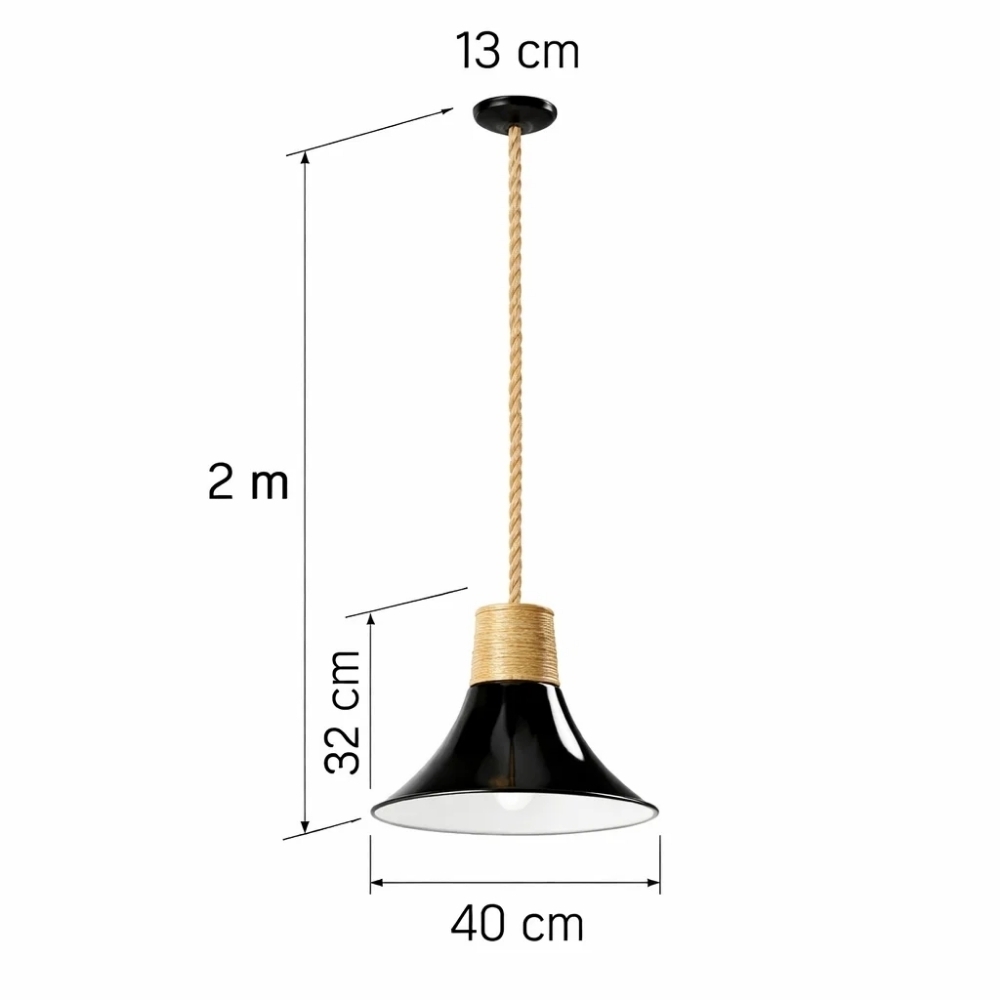 PENDENTE SISAL PRETO PARA 1 LAMPADA E27 - METAL DOMADO