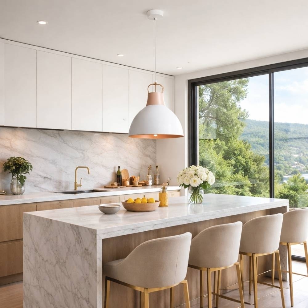 PENDENTE AVEIRO METAL PARA 1 LAMPADA E27 100W BRANCO E COBRE - KIN LIGHT