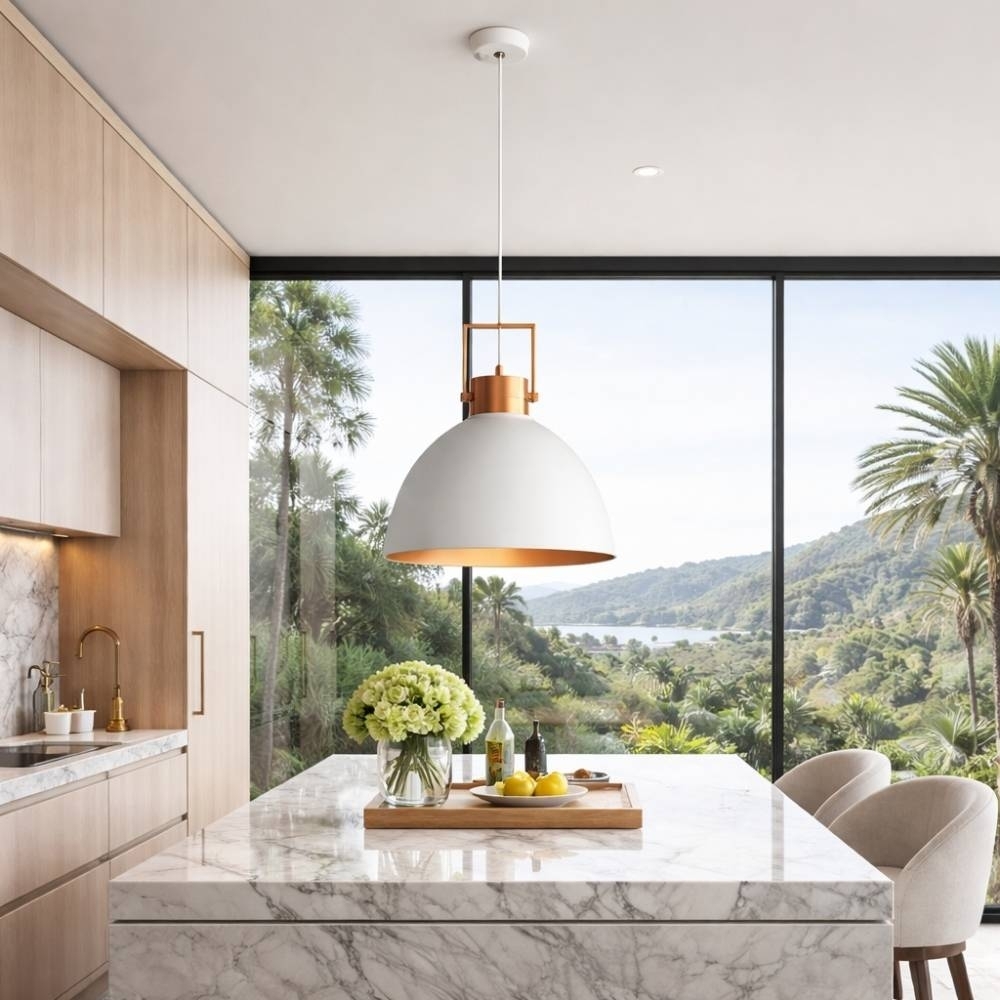 PENDENTE AVEIRO METAL PARA 1 LAMPADA E27 100W BRANCO E COBRE - KIN LIGHT