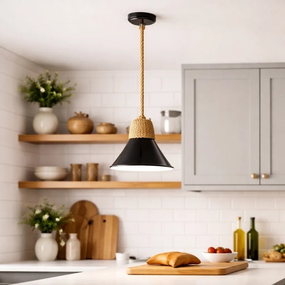 PENDENTE SISAL PRETO PARA 1 LAMPADA E27 - METAL DOMADO