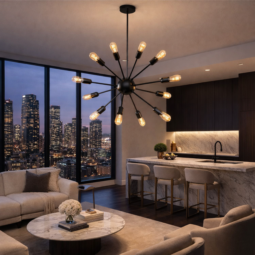 PENDENTE TOGO PARA 12 LAMPADAS E27 60W PRETO E PRATA - KIN LIGHT