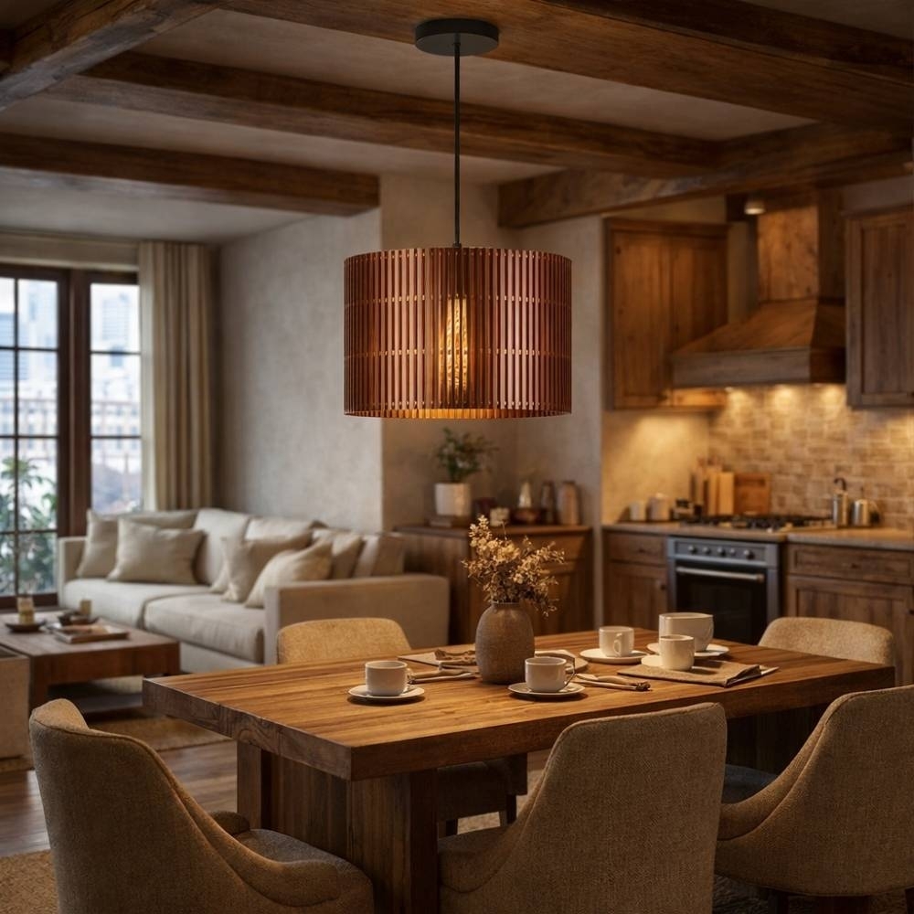 PENDENTE BILBAO PARA 1 LAMPADA E27 MADEIRA 29CM - KIN LIGHT