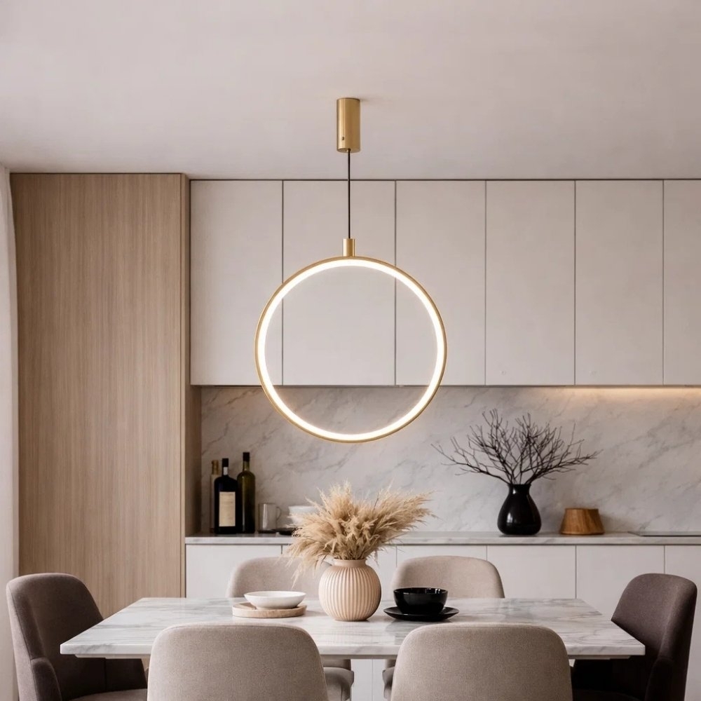 PENDENTE LED HOOP 19W LUZ AMARELA 3000K 1900LM 60CM DOURADO - HEVVY