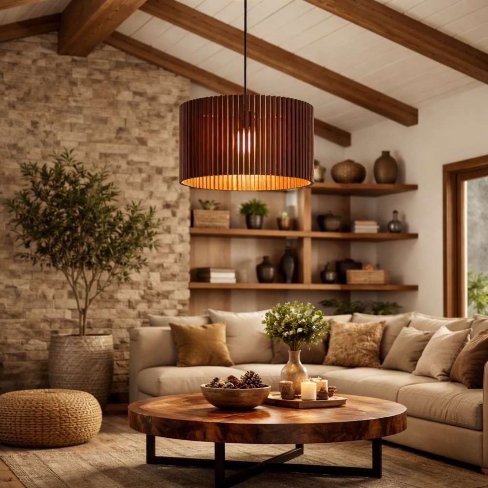 PENDENTE BILBAO PARA 1 LAMPADA E27 MADEIRA 20CM - KIN LIGHT