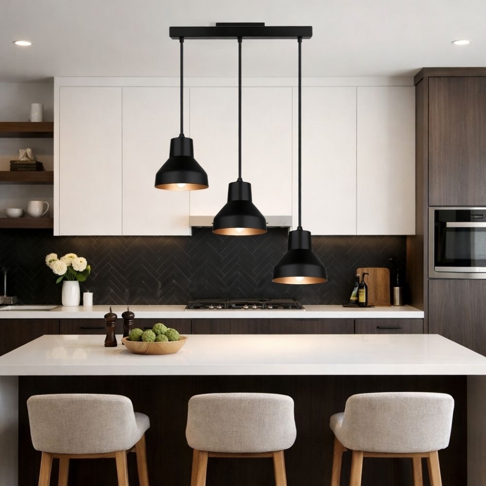 PENDENTE VIENA ALUMINIO PARA 3 LAMPADAS E27 PRETO E COBRE - KIN LIGHT