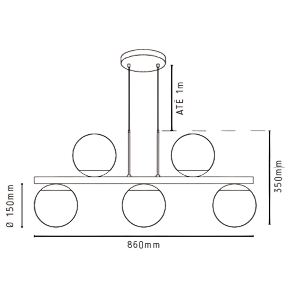 PENDENTE HANOVER PARA 5 LAMPADAS E27 PRETO COM GLOBO 15MM - KIN LIGHT