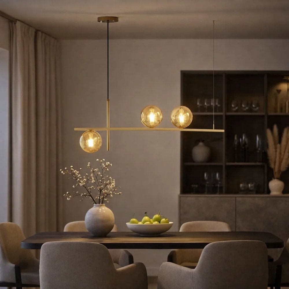 LUSTRE JABUTICABA PARA 3 LAMPADA G9 CHAMPAGNE VIDRO AMBAR - TY ILUMINACAO