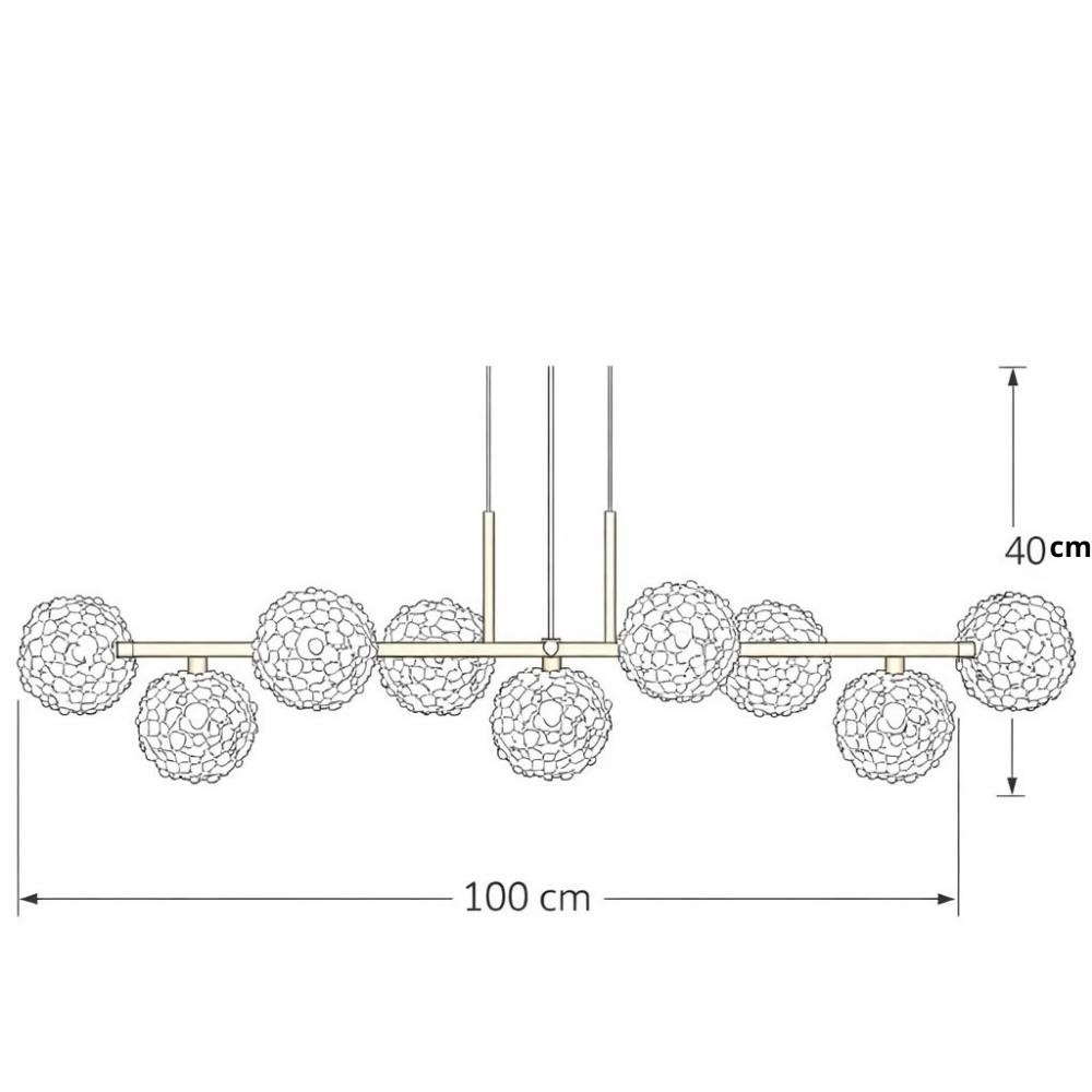 PENDENTE IRIS NOVE PARA 9 LAMPADA G9 CRISTAL 100X40X30 CM - LAMPLUZ