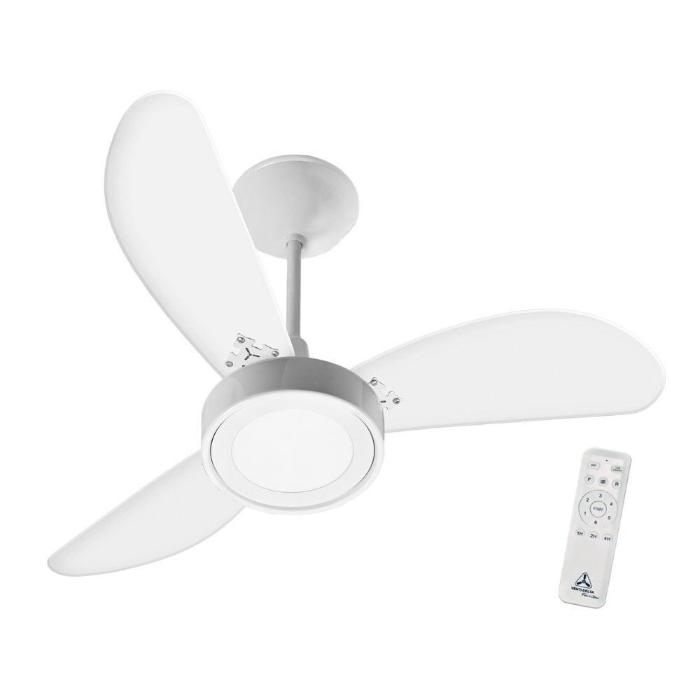 VENTILADOR INVERTER LED TETO 3 PAS 12W BIVOLT 6K BRANCO COM CONTROLE - VENTI-DELTA