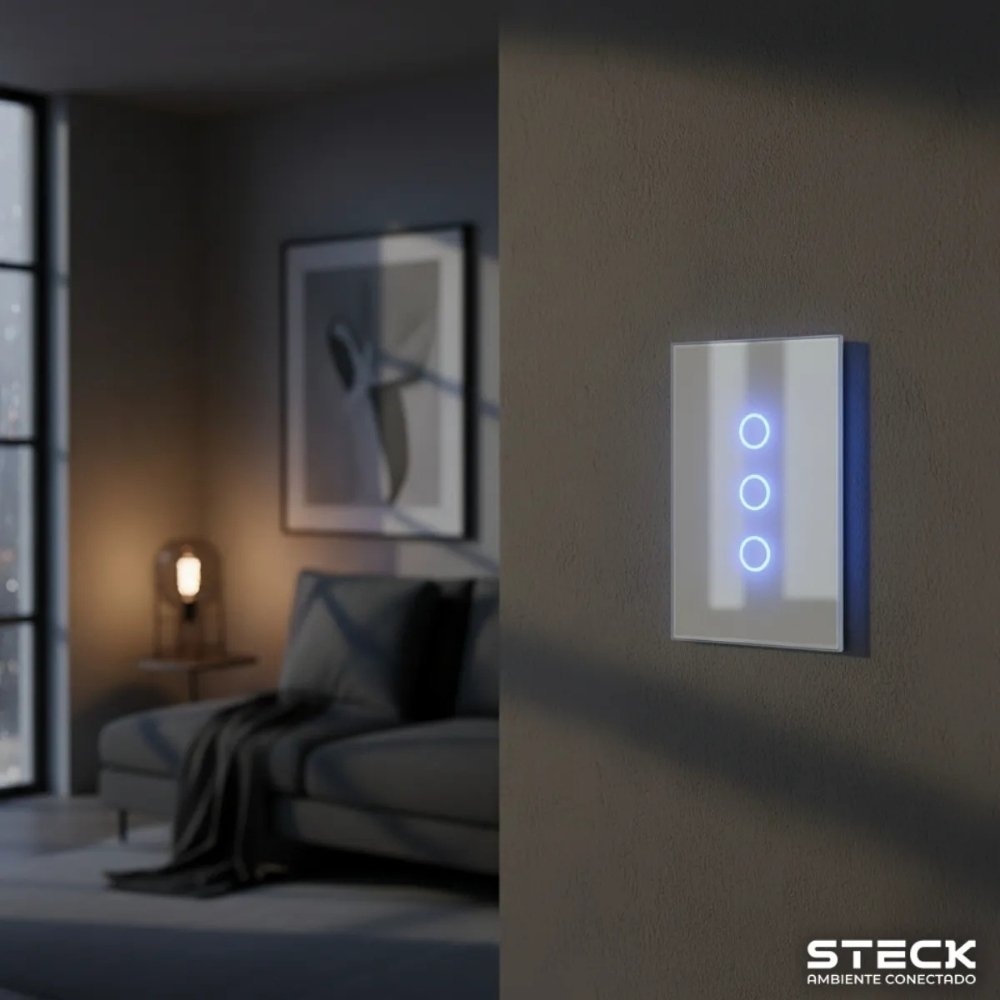 CONJUNTO 4X2 3 INTERRUPTORES TOUCH BRANCO WI-FI AMBIENTE CONECTADO - STECK