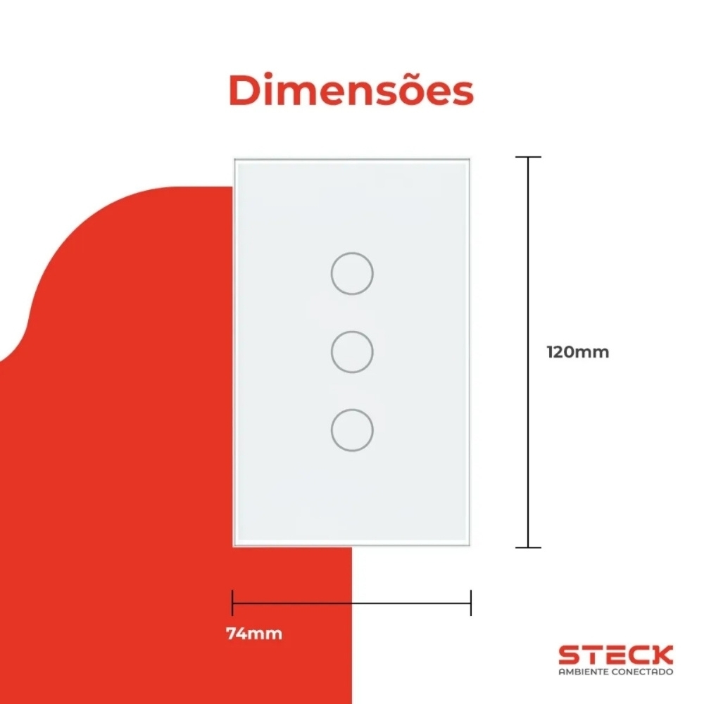 CONJUNTO 4X2 3 INTERRUPTORES TOUCH BRANCO WI-FI AMBIENTE CONECTADO - STECK